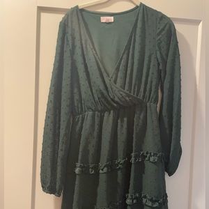 Emerald Green Pink Lily Swiss Dot Dress